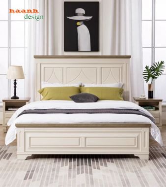 Khám phá mẫu giường ngủ tân cổ điển đẹp bằng gỗ sồi tự nhiên-GGC 015