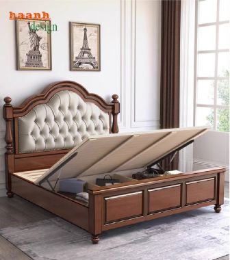 Tiện nghi và quyến rũ với giường gỗ tân cổ điển-GGC 010