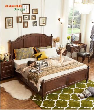 Mẫu giường tân cổ điển kiểu Mỹ gỗ óc chó nhập khẩu Bắc Mỹ-GGC 017