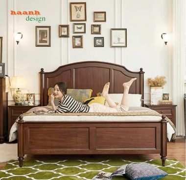 Mẫu giường tân cổ điển kiểu Mỹ gỗ óc chó nhập khẩu Bắc Mỹ-GGC 017