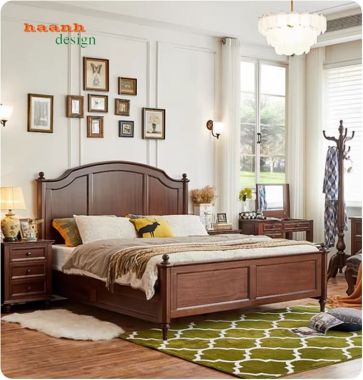 Mẫu giường tân cổ điển kiểu Mỹ gỗ óc chó nhập khẩu Bắc Mỹ-GGC 017