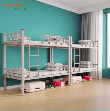 Giường tầng sắt đẹp sơn tĩnh điện kết hợp gỗ chống ẩm cao cấp-GTS 006