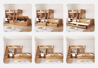 Giường Gỗ 2 Tầng Trẻ Em Hiện Đại Đẹp Và Tiết Kiệm Không Gian-GCT 007