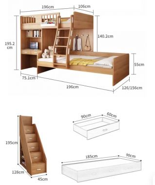 Giường Gỗ 2 Tầng Trẻ Em Hiện Đại Đẹp Và Tiết Kiệm Không Gian-GCT 007