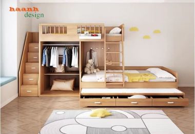 Giường Gỗ 2 Tầng Trẻ Em Hiện Đại Đẹp Và Tiết Kiệm Không Gian-GCT 007