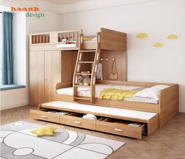 Giường Gỗ 2 Tầng Trẻ Em Hiện Đại Đẹp Và Tiết Kiệm Không Gian-GCT 007