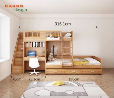 Giường Gỗ 2 Tầng Trẻ Em Hiện Đại Đẹp Và Tiết Kiệm Không Gian-GCT 007