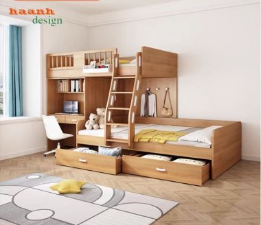 Giường Gỗ 2 Tầng Trẻ Em Hiện Đại Đẹp Và Tiết Kiệm Không Gian-GCT 007