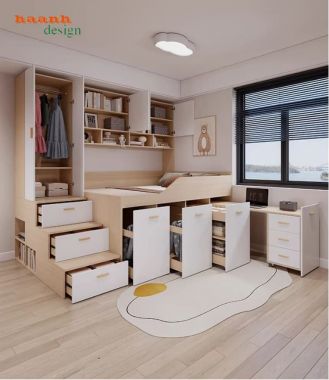 Giường gỗ trẻ em 2 tầng hiện đại – Xu hướng nội thất 2026-GCT 008