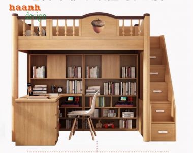 Giường tầng trẻ em cao cấp tích hợp bàn học và tủ áo-GTE 012