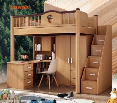 Giường tầng trẻ em cao cấp tích hợp bàn học và tủ áo-GTE 012