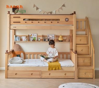 Giường tầng trẻ em gỗ sồi tự nhiên – An toàn, bền đẹp cho bé-GTE 014