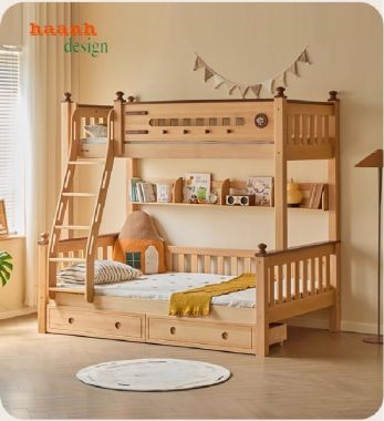 Giường tầng trẻ em gỗ sồi tự nhiên – An toàn, bền đẹp cho bé-GTE 014