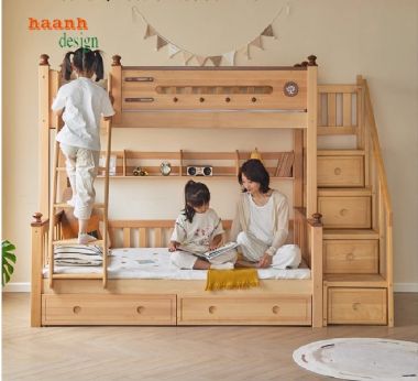 Giường tầng trẻ em gỗ sồi tự nhiên – An toàn, bền đẹp cho bé-GTE 014
