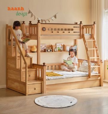 Giường tầng trẻ em gỗ sồi tự nhiên – An toàn, bền đẹp cho bé-GTE 014
