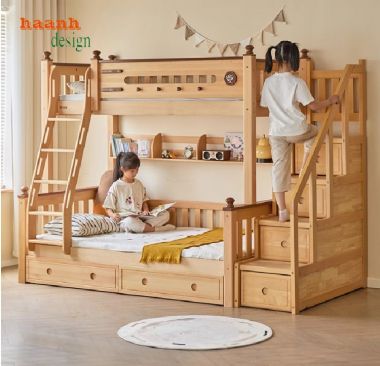 Giường tầng trẻ em gỗ sồi tự nhiên – An toàn, bền đẹp cho bé-GTE 014