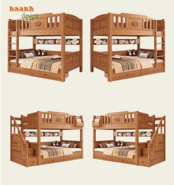 Mẫu giường ngủ trẻ em bằng gỗ hai tầng đẹp và tiện dụng-GTE 015