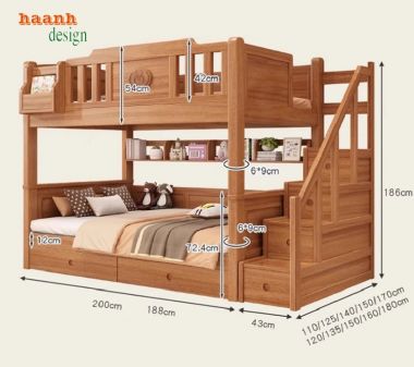 Mẫu giường ngủ trẻ em bằng gỗ hai tầng đẹp và tiện dụng-GTE 015