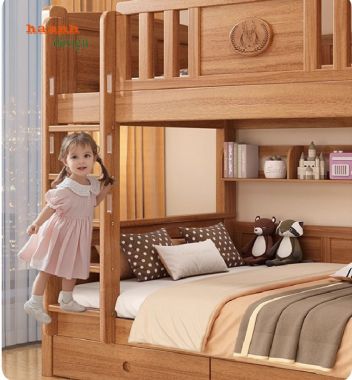 Mẫu giường ngủ trẻ em bằng gỗ hai tầng đẹp và tiện dụng-GTE 015