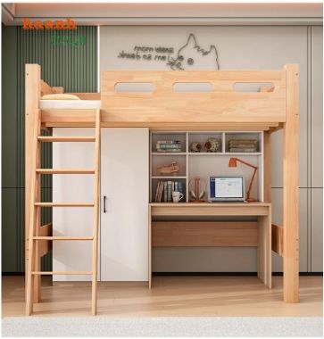Phối hợp giường tầng trẻ em gỗ sồi với nội thất khác-GTE 009