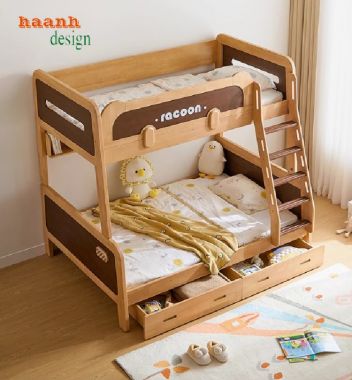 Giường tầng trẻ em gỗ sồi đẹp – Bảo vệ giấc ngủ bé yêu-GTE 011