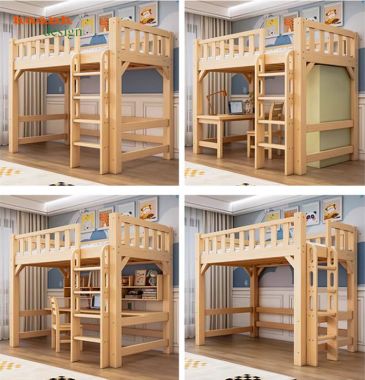 Mẫu giường tầng cho bé hiện đại tích hợp bàn học và tủ áo-GTE 017