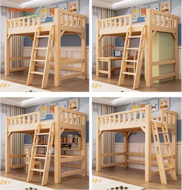 Mẫu giường tầng cho bé hiện đại tích hợp bàn học và tủ áo-GTE 017