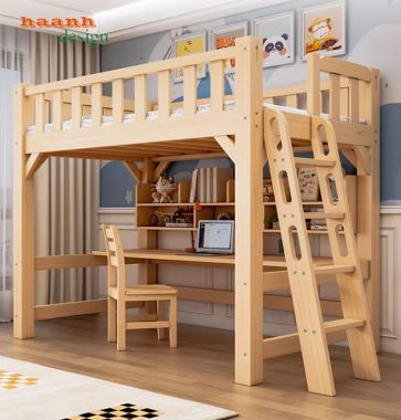 Mẫu giường tầng cho bé hiện đại tích hợp bàn học và tủ áo-GTE 017