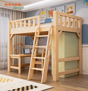 Mẫu giường tầng cho bé hiện đại tích hợp bàn học và tủ áo-GTE 017