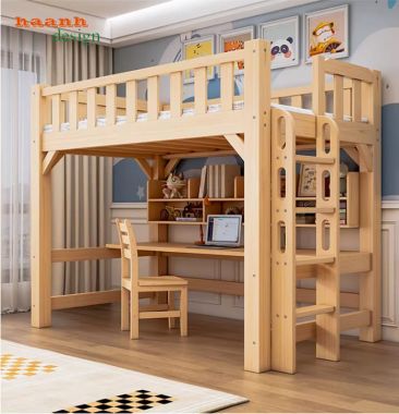 Mẫu giường tầng cho bé hiện đại tích hợp bàn học và tủ áo-GTE 017
