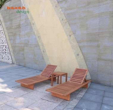 Giường tắm nắng cho hồ bơi bằng gỗ Teak tự nhiên-GTT 018