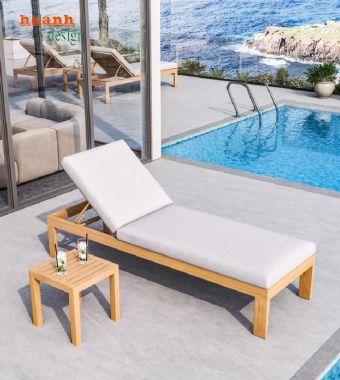 Giường tắm nắng gỗ cao cấp cho resort, biệt thự và hồ bơi-GTT 016