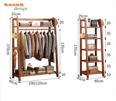 Kệ gỗ treo quần áo đa năng nhiều tùy chọn bố trí - KGT 005