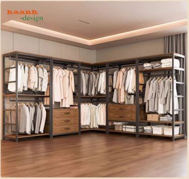 Kệ khung sắt treo quần áo kết hợp gỗ chống ẩm nhập khẩu-KST 010