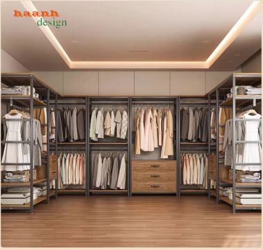 Kệ khung sắt treo quần áo kết hợp gỗ chống ẩm nhập khẩu-KST 010