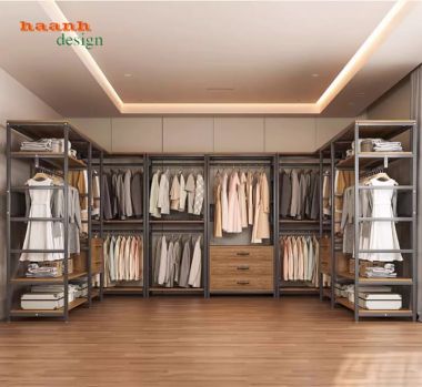 Kệ khung sắt treo quần áo kết hợp gỗ chống ẩm nhập khẩu-KST 010