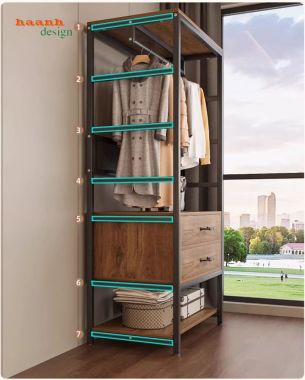 Kệ khung sắt treo quần áo kết hợp gỗ chống ẩm nhập khẩu-KST 010