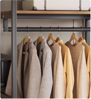 Kệ khung sắt treo quần áo kết hợp gỗ chống ẩm nhập khẩu-KST 010