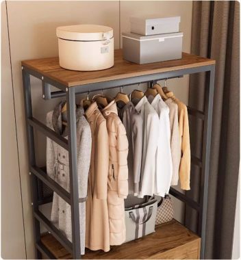 Kệ khung sắt treo quần áo kết hợp gỗ chống ẩm nhập khẩu-KST 010