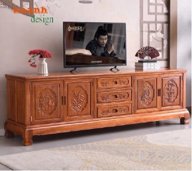 Vì Sao Kệ Tivi Gỗ Tự Nhiên Giả Cổ Luôn Là Sự Lựa Chọn Hàng Đầu-KTV 007