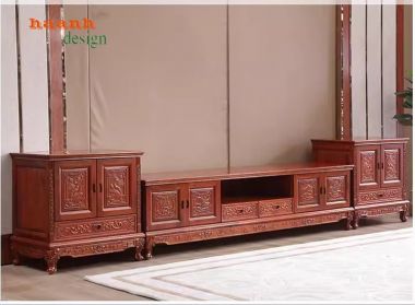  Kệ ti vi phòng khách giả cổ gỗ tự nhiên cho gia đình. KTV 006