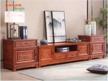  Kệ ti vi phòng khách giả cổ gỗ tự nhiên cho gia đình. KTV 006