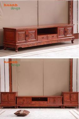  Kệ ti vi phòng khách giả cổ gỗ tự nhiên cho gia đình. KTV 006
