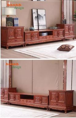  Kệ ti vi phòng khách giả cổ gỗ tự nhiên cho gia đình. KTV 006