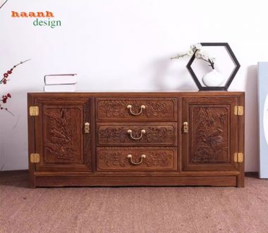 Kệ tivi bằng gỗ hương giả cổ sang trọng cho phòng khách-KTV 012
