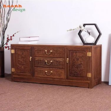Kệ tivi bằng gỗ hương giả cổ sang trọng cho phòng khách-KTV 012