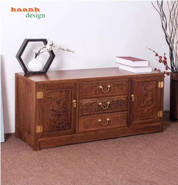 Kệ tivi bằng gỗ hương giả cổ sang trọng cho phòng khách-KTV 012