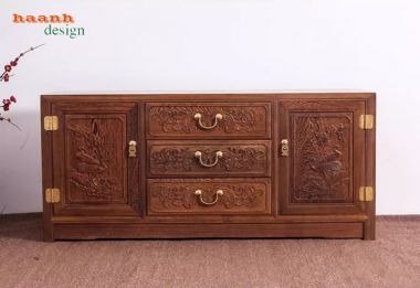 Kệ tivi bằng gỗ hương giả cổ sang trọng cho phòng khách-KTV 012