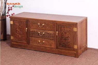 Kệ tivi bằng gỗ hương giả cổ sang trọng cho phòng khách-KTV 012