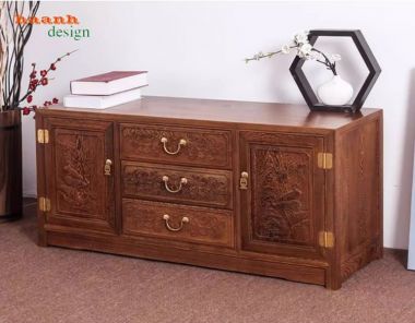 Kệ tivi bằng gỗ hương giả cổ sang trọng cho phòng khách-KTV 012